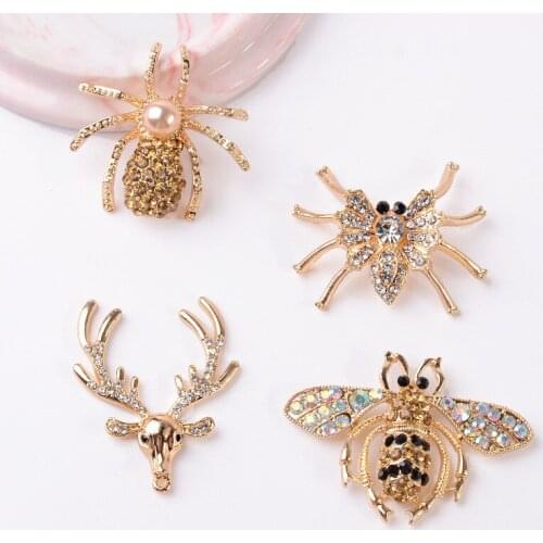 10 PCS Metal Alloy Crystal Rhinestone Deer Insects DIY Handmade Accessories For Headwear Necklace Brooch Jewelry Making