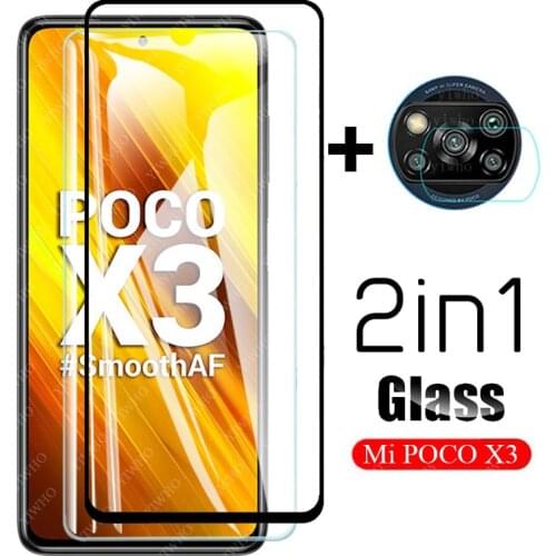 2 in 1 Tempered Glass Screen Protector on for Xiaomi Poco X3 NFC Camera Lens Glass Film for Xiaomi Xiomi Mi Poco X3 Glass