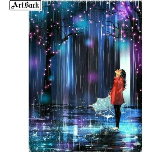 5d diy diamond painting girl rain tree landscape full square diamond embroidery new arrival diamond mosaic 3d wall sticker