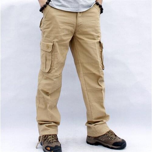 Pants Men Overalls Casual Cotton Multi Pockets Military Tactical Long Trousers Streetwear Army Straight Slacks Work Cargo Pants