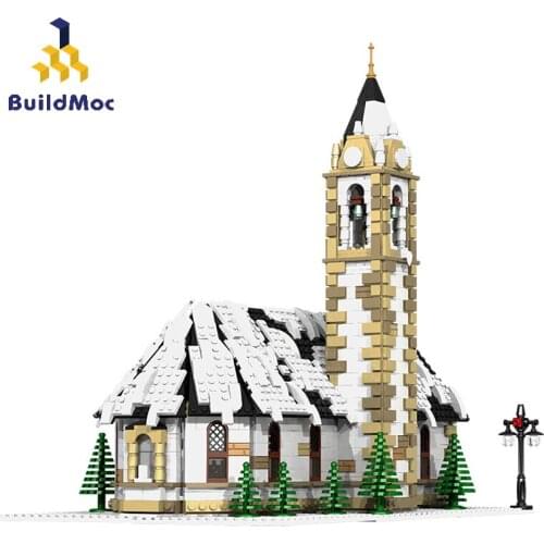 Buildmoc City Winter Village House Christmas Tree Building Blocks City Street View Castle MOC Modular Education Toys For Gifts