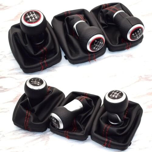 5 / 6 Speed 12mm Car Gear Shift Knob Lever Stick Handle Gaiter Boot Cover Case Red Stitch For Audi A3 S3 2001 2002 2003