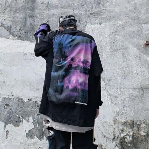 Black Oversized T Shirt Streetwear Punk Harajuku Patchwork Tops Funny Tees Spring Long Sleeve High Street Japan Gothic T-Shirt