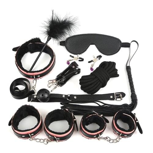 Black and red two-color plush ten-piece set, small whip set, alternative stimulation sex toys