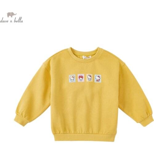 DKY19610 dave bella autumn 5-13Y kids clothes children fashion bow cartoon T-shirt girls high quality fashion tees