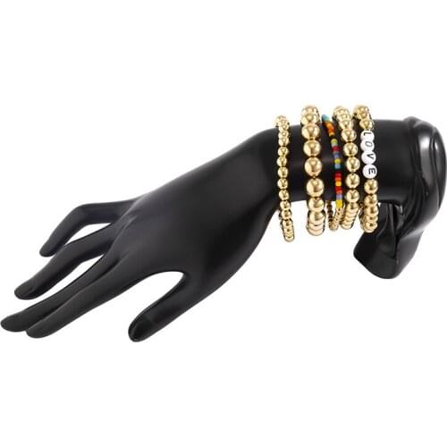 Exotic Ethnic Style CCB Round Beads Punk Hip-Hop Color Mix And Match Rice Beads Letters Women Bracelets On Hand Chain Bangles