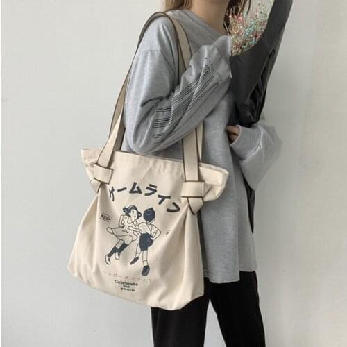 Women Canvas Bag Large Capacity Tote Stick Figure Printed Shoulder Bags Handbag Eco Cotton Cloth Fabric Shopping Bags For Girls