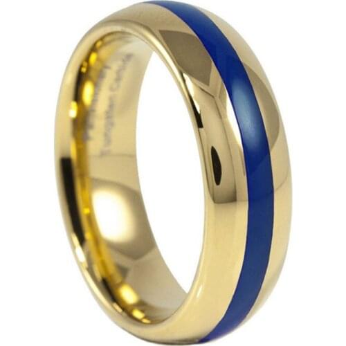 Keisha Lena 6mm Brand Gols Plated Wedding Blue Pure Tungsten Carbide Rings for Woman Man Jewelry