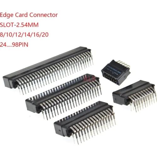 5pcs Right Angle Edge Card Connector Slot 2.54 mm Pitch 8/10/12/16/18/20/28/30/36/40/50/60/72/80/98 Pin PCB Gold Finger Socket