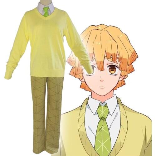 Anime Comic Demon Slayer Kimetsu no Yaiba Cosplay Costumes Agatsuma Zenits Cosplay Costume Clothes Suits School Uniforms Outfits