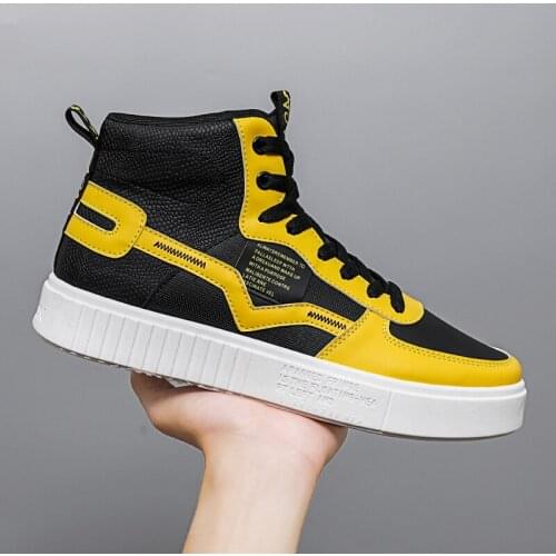 Autumn Mens High Top Ankle Boots PU Leather Sneakers Trend Hot Sale Comfortable Male Casual Shoes Outdoor Vulcanize Flat Shoes