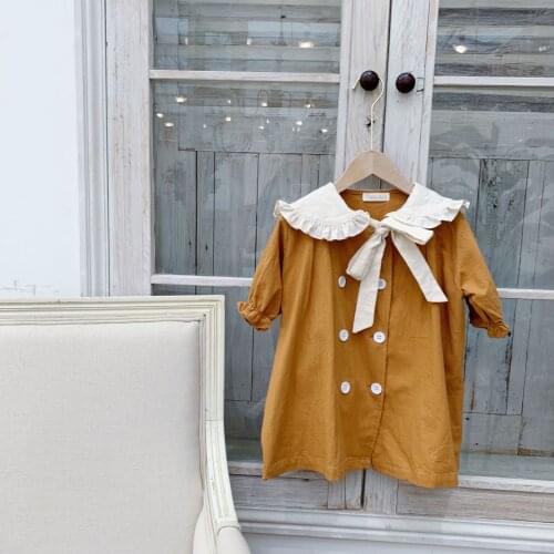 Cute Kids Baby Girl Dresses Clothing Ruffles Bow Dress Princess Clothes Girls Outfits Half Sleeve Pumpkin Double Breasted Dress