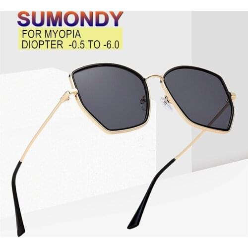 SUMONDY Fashion Polygonal Frame Myopia Sunglasses Glasses Women Men Upscale Nearsighted Spectacles With Diopter -0.5 to -6 SU18