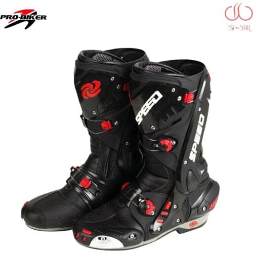 Motorcycle Boots Pro-Biker SPEED Racing moto shoes Protective Gear Motocross Leather Long Shoes anti-slip Waterproof SWX ATV