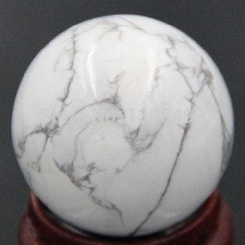 40MM Natural Gemstone White Howlite Turquoise Sphere Crystal Ball Chakra Healing Reiki Stone Carving Crafts W/Stand