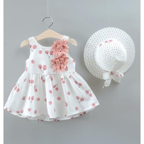Summer new childrens clothing dress girl Korean version baby girl child baby two flower print dress with hood