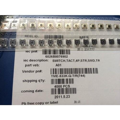 Original new 100% TME-533K-Q-T/R waterproof and dustproof SMD 4pin 5*5 4*4*1.5 key switch touch switch
