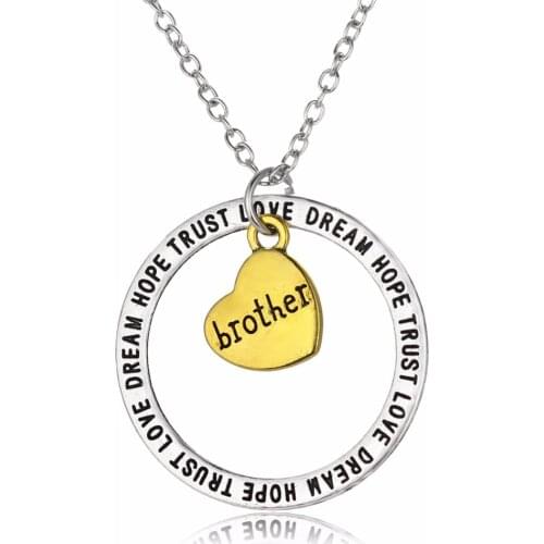 24PC/Lot Family Love Brother Heart Round Pendant Necklace Man Best Friends Charm Jewelry Hope Dream Trust Choker Collar Souvenir