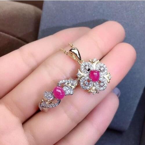 Real Natural Ruby jewelry set Natural Real Ruby925 sterling silver 1pc pendant,1pc ring