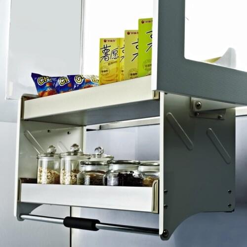 Cabinet afterburner storage Stainless steel hanging cabinet Lifting damping pull basket Upper cabinet double buffer lift