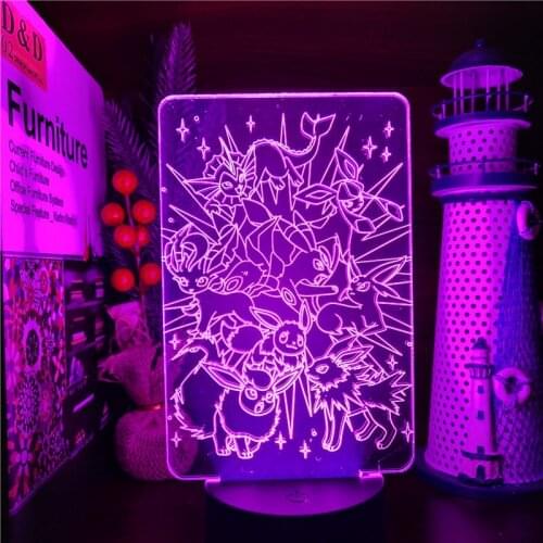 Pokemon Eeveelution 3D night light home decoration lampara LED lamp Eevee Family Vaporeon Jolteon Flareon Umbreon lights Espeon
