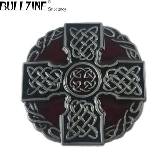 Bullzine Cross celtic knot cowboy jeans belt buckle with pewer finish FP-02911 suitable for 4cm width belt drop shipping