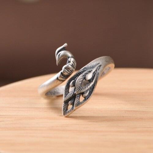 Silver 925 Ring Jewelry for Women Peacock Rings Vintage Retro Open Rings for Women National Style Engagement Fashion Jewelry