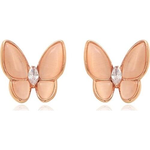 Women Earrings Pink Cubic Zirconia Butterfly Earrings Banquet Couple Wedding Earrings Birthday Gift for Girl Fashion Jewelry