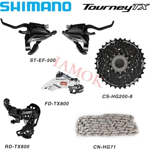 SHIMANO TOURNEY Mountain Bike CN-HG71 Chain ST-EF500 Shift/Brake Lever Iamok RD-TX800 8 Speed Derailleur Kit Bicycle Parts