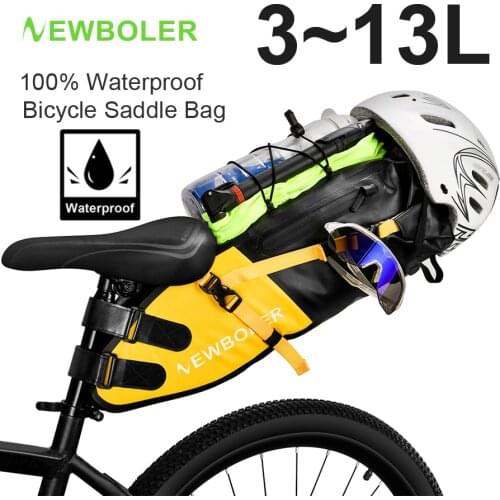 NEWBOLER 3~13L Bicycle Saddle Bag Waterproof Under Seat Bike Bag Tools Cycling Foldable Tail Rear Bag MTB Road Bike Back Bags