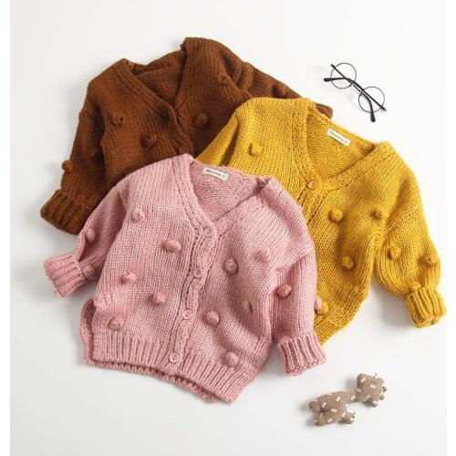 Girls Sweater Woolen Coat for Girls 3D Pom Pom Decor Cardigan for a Girl Autumn Winter Baby Girl Sweater Coat