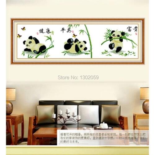 Triplet Propitious Panda Animal Peace And Healing Needlework Embroidery Cross Stitch Kit Factory Sale