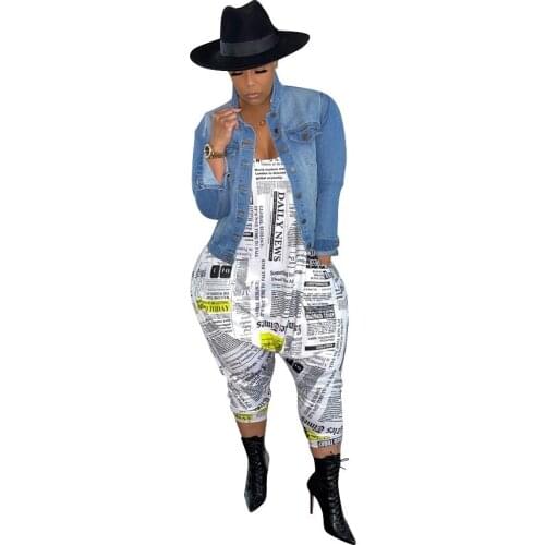 Plus Size Fashion Sexy Womens Clothing Hip Hop Style Personalized Printing Sleeveless Vest Loose Cropped Jumpsuit Cross Pants