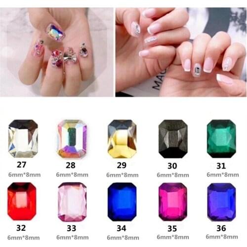 6mm*8mm 20pcs Octagonal Square Flatback Crystal 3D Nail Art Decorations Charm Diamonds Jewelry DIY Manicure Design Accessory