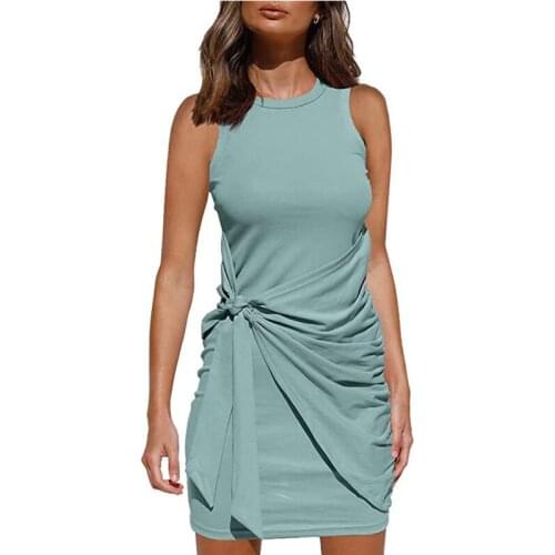 Urifens Robe Femme 2021 Sleeveless Irregular Summer Dress Women Casual Loose Solid Bow Belt Bodycon Dresses Vestidos BT67U