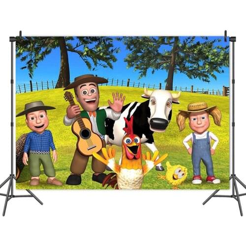 Cartoon My Farm Animals and People Happy Music Party Backdrop Photography Photo Boy Birthday Table Decoration Vinyl Background