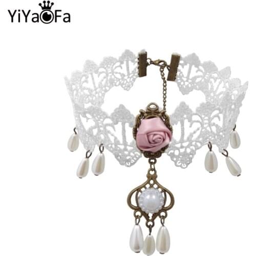 YiYaoFa Vintage Choker Necklace Gothic False Collar Statement White Lace Necklace for Women Accessories Lady Party Jewelry GN-43