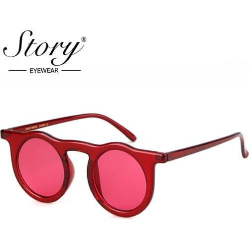 STORY Vintage Retro Red Small Round Sunglasses Brand Designer Small Frame Ladies Sun Glasses Black Mirror Shades Female UV400