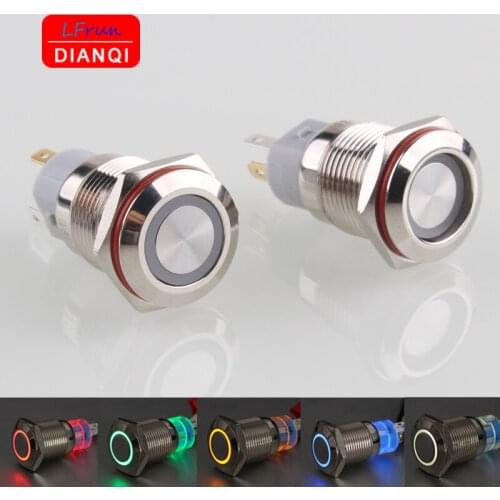 2pcs/lot 16mm 5pins Waterproof Metal Push Button Switch Led Light Self locking Momentary Push Button Switch with Free Socket
