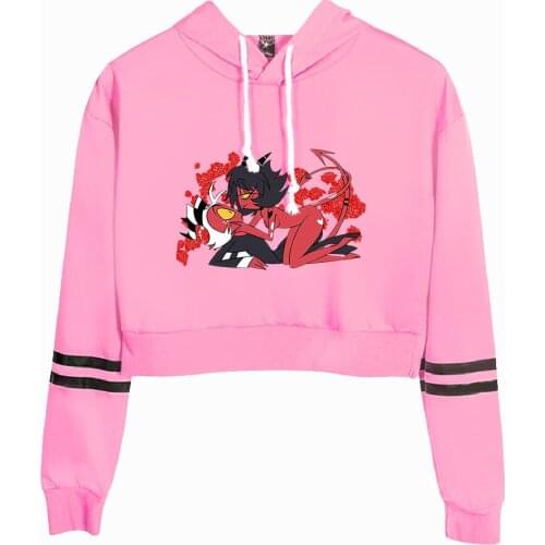 Helluva Boss Hoodie Long Sleeve Navel Cropped Hoodie Womens Pullover Casual Streetwear 2021 American Hip Hop Y2K Anime Clothing