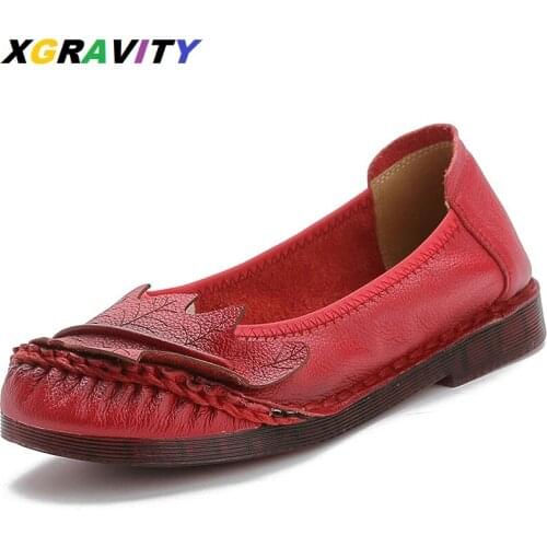 2021 New Brand Ethnic Flat Shoes Fashion Casual Comfortable Ladies Leisure Flats Shoes Lead Design Cow Genuine Leather Loafers