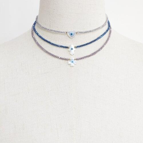 2021 Handmade Jewelry Necklace for women Evil Eye Clover Heart-shaped Shell Pendant Choker Beaded Charm Chain Fashion Simple