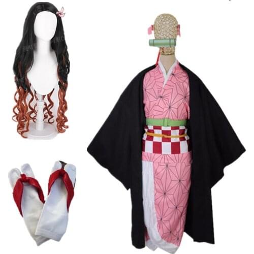 Anime Demon Slayer Kamado Nezuko Cosplay Costumes Kimetsu no Yaiba Women Pink Kimono Halloween Costumes for Women