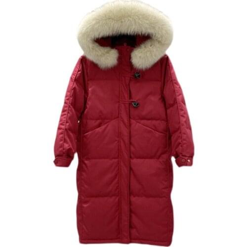 Winter Women 2021 New 90% White Duck Down Jacket Long Thick Warm Snow Overcoat Large Real Fox Fur Collar Hooded Coats