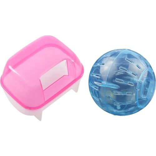 1 Pcs Pink White Small Hamsters Bathing Sand Cage Pet Bathroom 10 x 7 x 7cm & 1 Pcs Pet Rodent Mice Jogging Hamster Gerbil Rat P