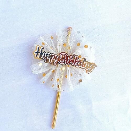 1pc Happy Birthday Cake Topper Kid Party Supplies Blue Love Gifts Girls Princess Big Bow Happy Birthday Straw Prince Boys