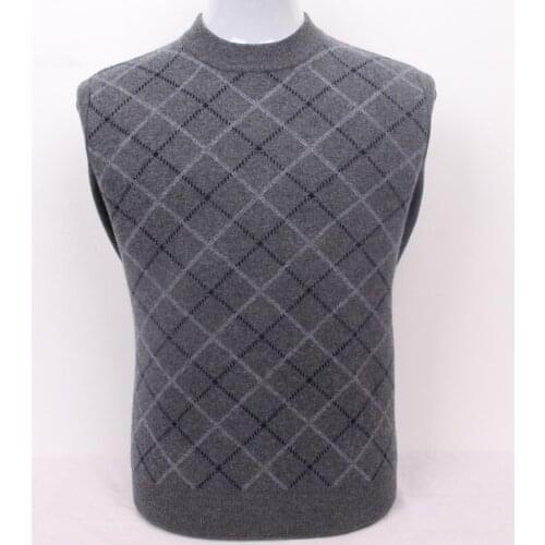 100%goat cashmere mens boutique plaid thick pullover sweater semi-high collar grey 2color S/105-3XL/130