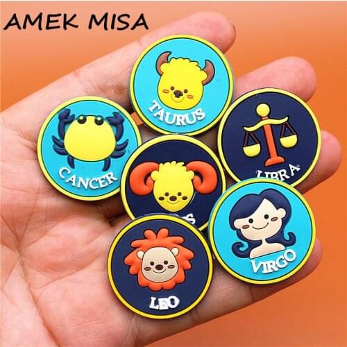 1pcs 12 constellations Shoe Charms Pisces Aries Leo Scorpio PVC Shoe Accessories Decoration Fit Croc Jibz Party Kids Gifts U292