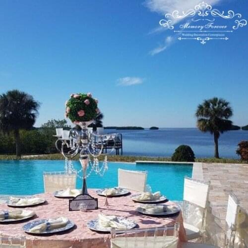 5 Arms Candelabra with Flower Bowl Silver Candle Holder Wedding Decorative Candlestick Flower Stand