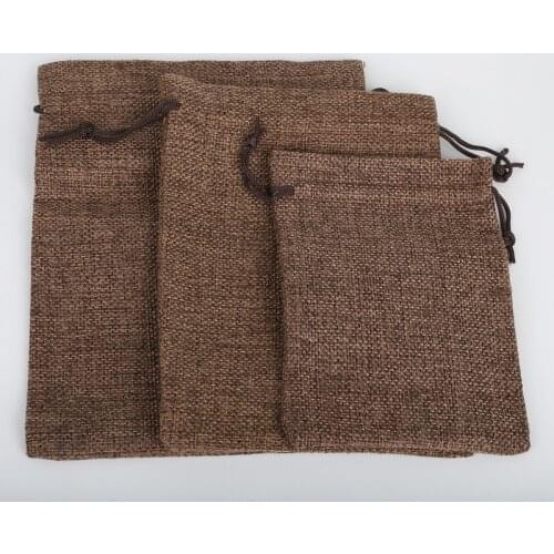 5pcs Linen Cotton Drawstring Gift Pouch Bag 10x14/13x18/15x20cm Brown Color Adjustable Jewelry Packing Bags